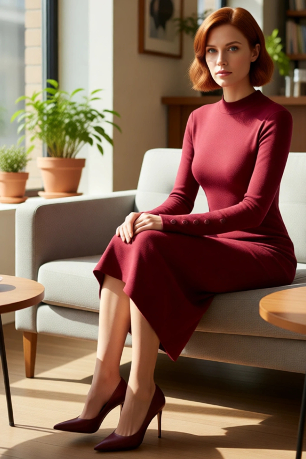 Kadın Dik Yaka Örme Bodycon Midi Elbise Düz Deseniyle Günlük Şıklığı Uzun Kollu Rahatlık Sunar