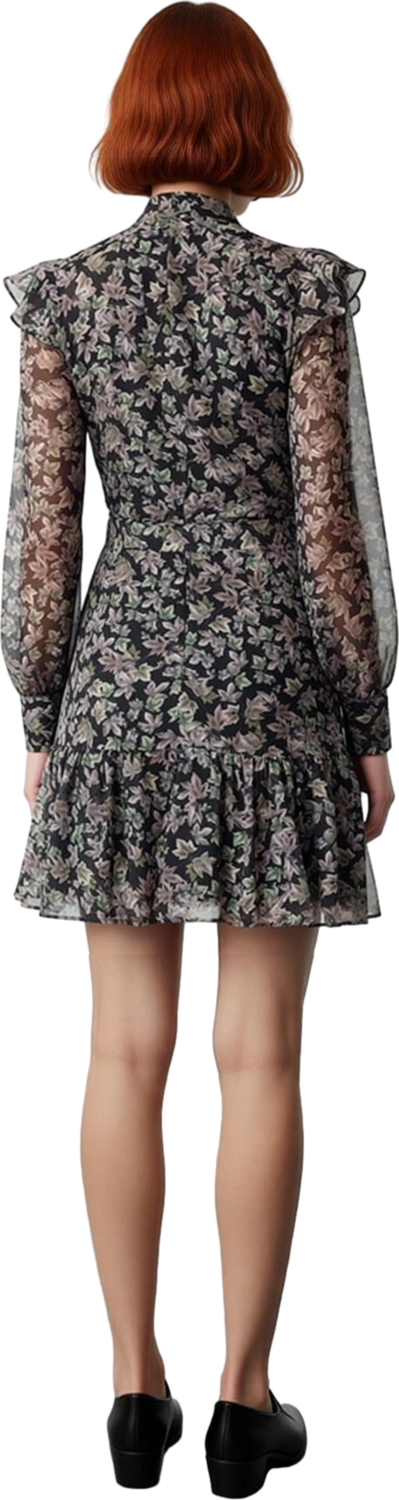 Moda Stil Regular Dik Yaka Mini Boy Kuşaklı Beli Açılan Astarlı Fırfır Detaylı Dokuma Kışlık Elbise