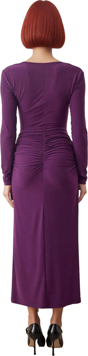 Kadın Bodycon Siluet Uzun Kol V Yaka Büzgülü Detaylı Maxi Elbise Özel Günler Kokteyl Kaliteli