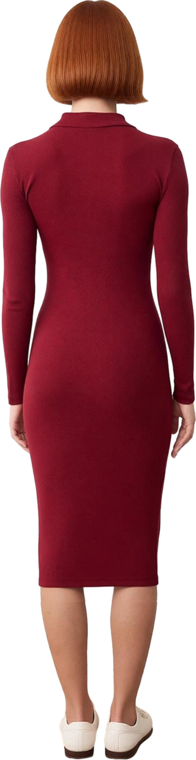 Moda Slim Casual Günlük Rejenere Kaşkorse Dokuma Dik Yaka Uzun Kol Bodycone Mini Boy Elbise