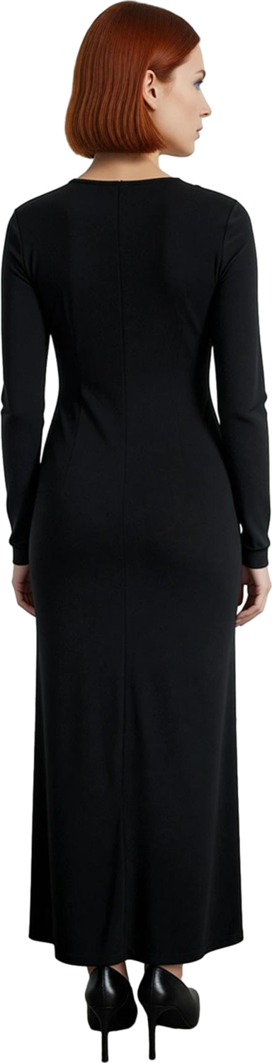 Kadınlara Özel Bisiklet Yaka Uzun Kol Drapeli Bodycon Maxi Elbise Kış Akşamları İçin İdeal