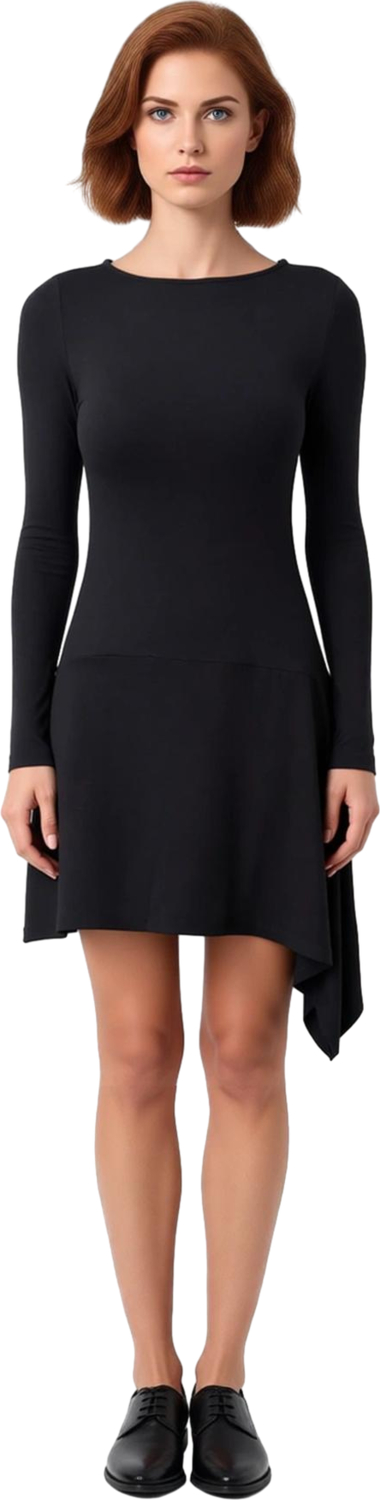 Kadın Örme Viskon Ribana Bodycon Kalıp Kayık Yaka Uzun Kollu Asimetrik Mini Elbise Konforlu Şıklık