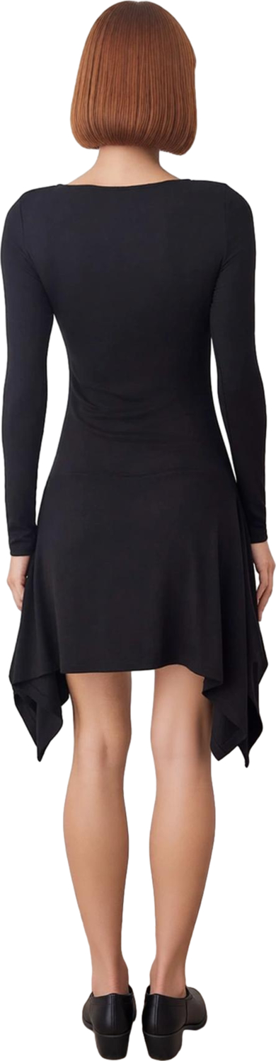 Kadın Örme Viskon Ribana Bodycon Kalıp Kayık Yaka Uzun Kollu Asimetrik Mini Elbise Konforlu Şıklık