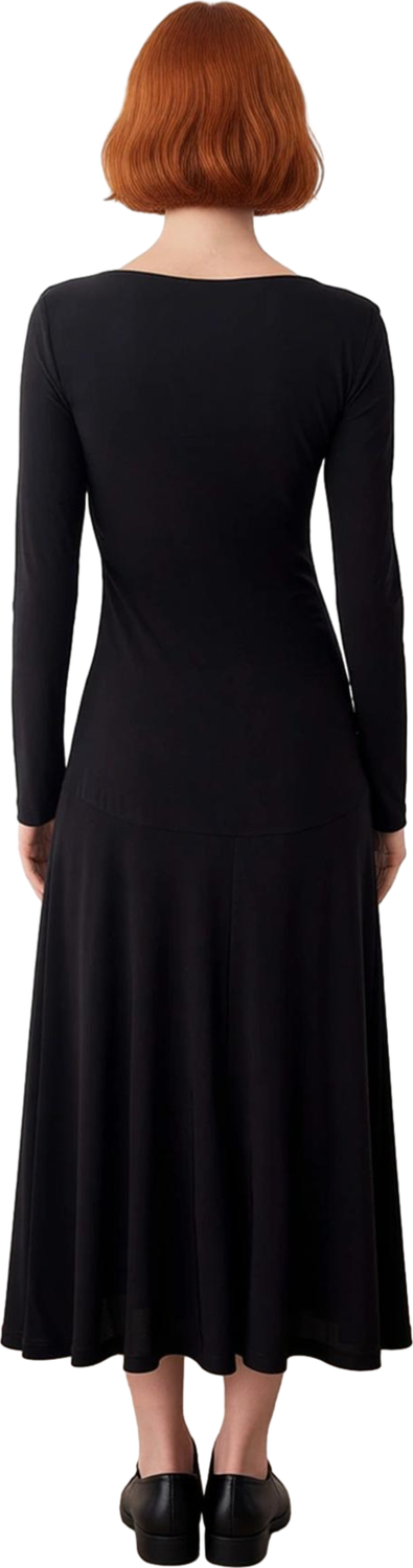 Kadın Örme Kumaş Maxi Elbise Standart Kol Kayık Yaka Drape Detaylı Gündüz Gece Kullanıma Uygun