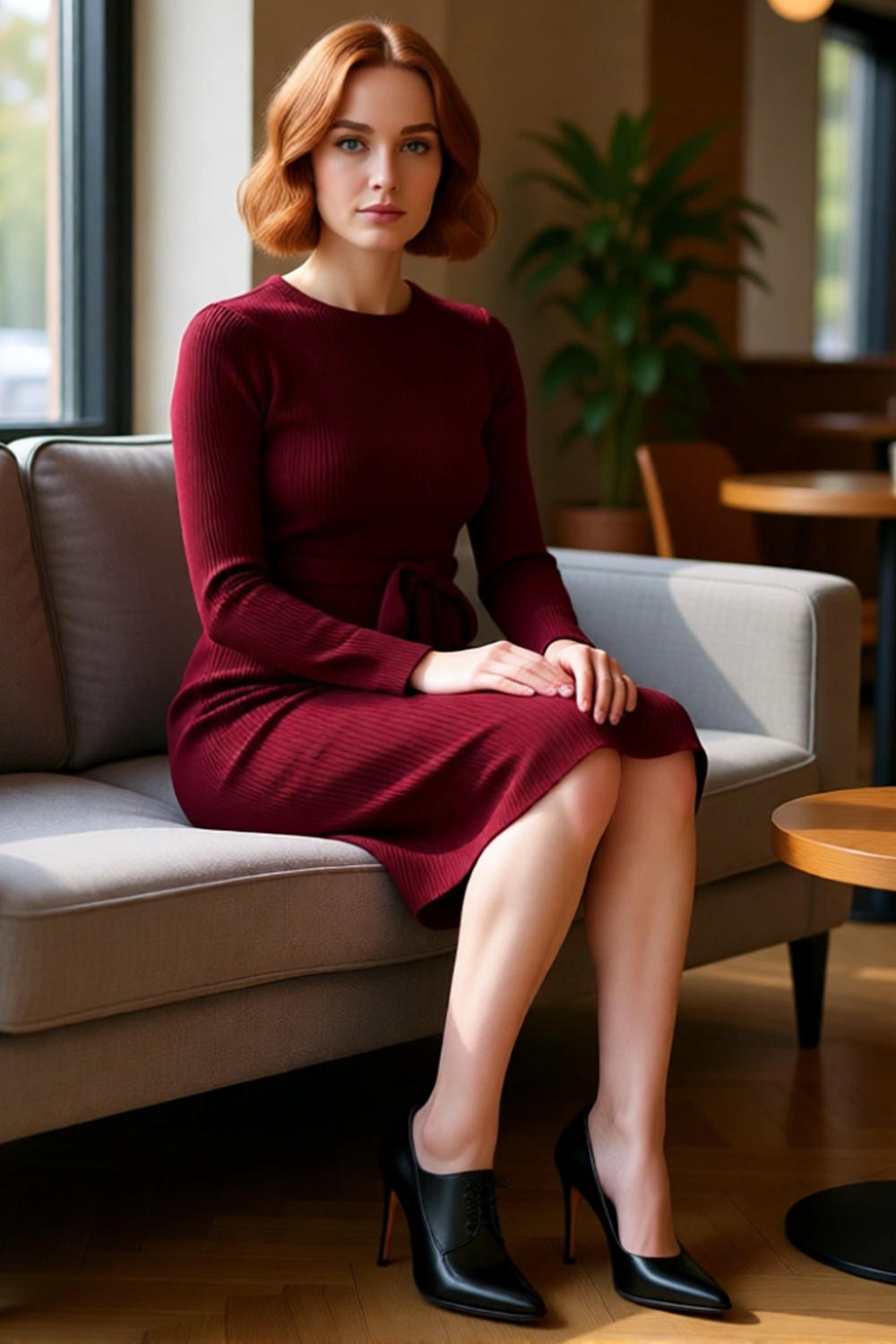 Kadın Düz Desen Akrilik Triko Midi Elbise Kuşaklı Uzun Kollu Rahat Bodycon Kesim İlkbahar Sonbahar