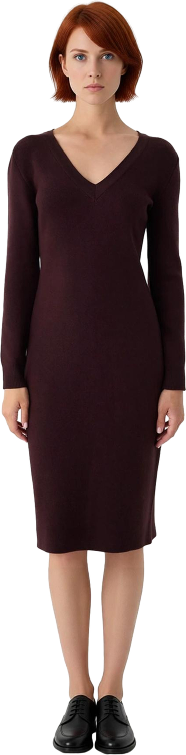 Kadın Bodycon V Yaka Midi Triko Elbise Uzun Kollu Düz Renk Rahat Günlük Şık Giyim Modeli Kaliteli