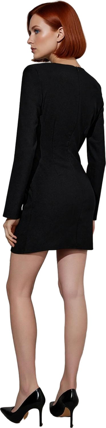 Kadınlara Özel Bisiklet Yaka Bodycon Silüet Mini Elbise Şık ve Konforlu Standart Kol Detaylı Kışlık