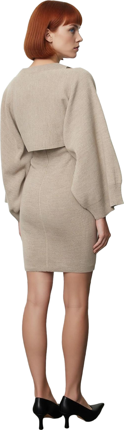 Kadın Casual Triko Bisiklet Yaka Bodycon Mini Elbise Ve Bolero Takımı İnce Kumaş Konforu Kaliteli