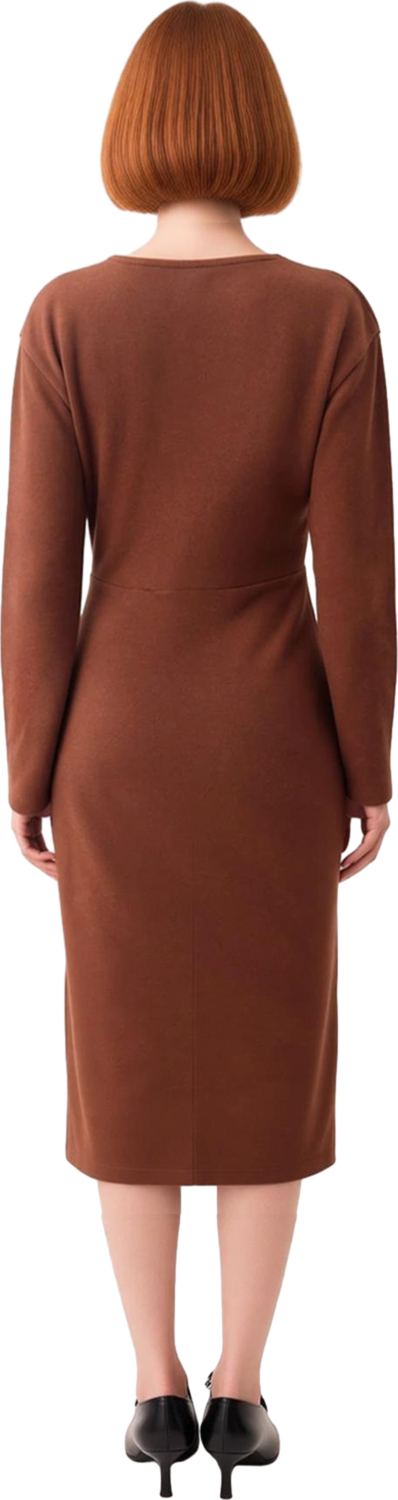 Kadın V Yaka Kruvaze Örme Midi Elbise Bodycon Kesim Düz Desen Uzun Kollu Kış Şıklığı Kaliteli