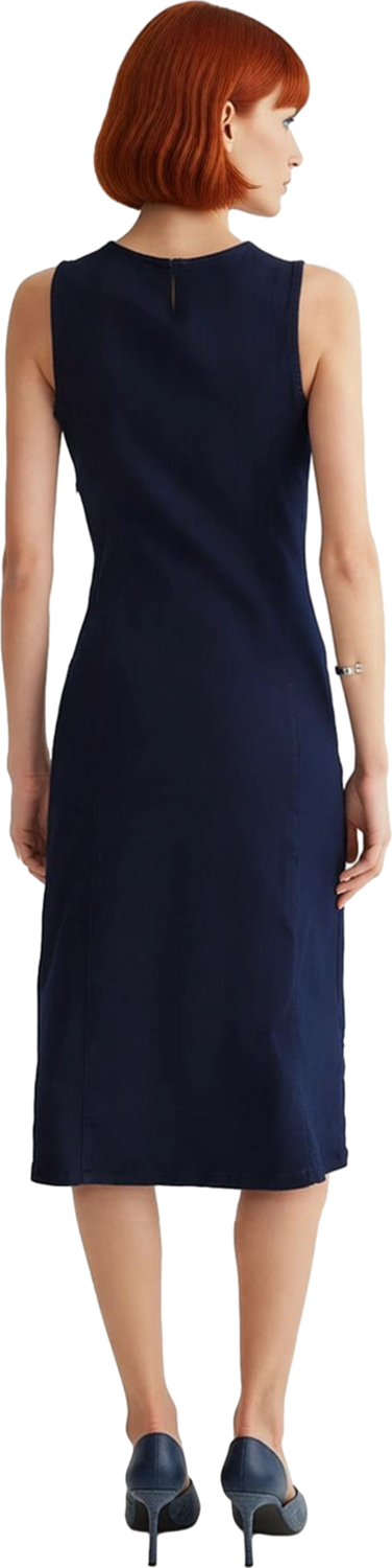 Kadın Düz Desen Kolsuz Bodycon Midi Denim Elbise Yırtmaçlı Bisiklet Yaka Şık ve Rahat Kombinler