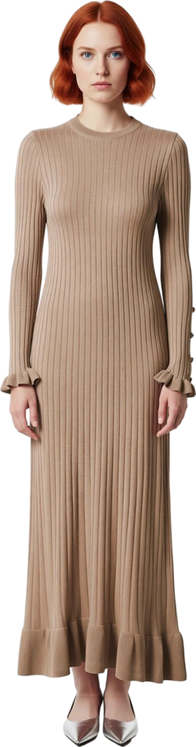 Kadın Bodycon Kesim Akrilik Ribana Triko Maxi Elbise İncili Detaylı Uzun Kol Şıklığı Kaliteli