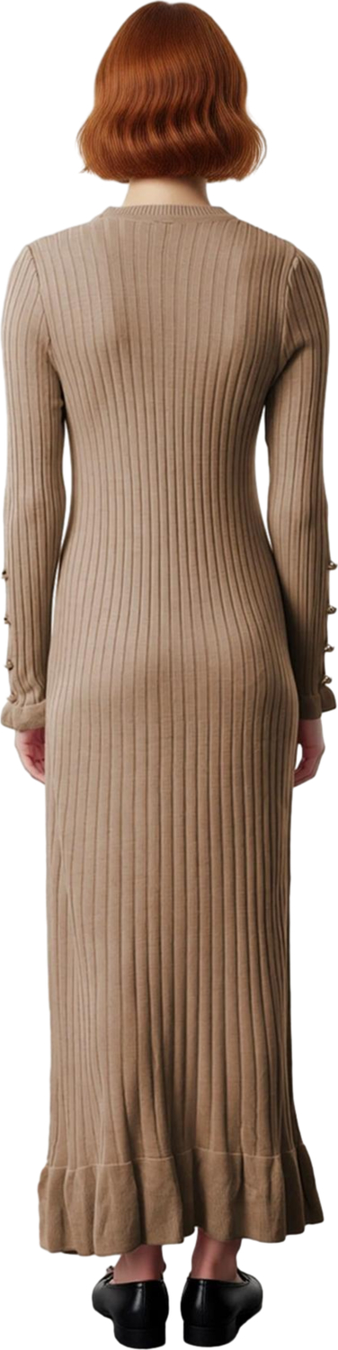 Kadın Bodycon Kesim Akrilik Ribana Triko Maxi Elbise İncili Detaylı Uzun Kol Şıklığı Kaliteli