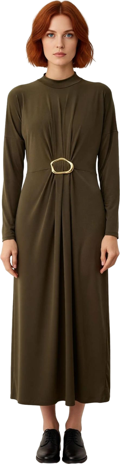 Kadın Uzun Kollu Bodycon Kesim Örme Sandy Maxi Elbise Dik Yaka Detaylı Zarif Ve Rahat Stil