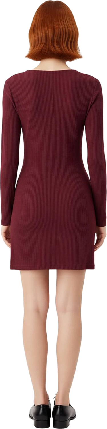 Kadın Uzun Kollu V Yaka Bodycon Kesim Asimetrik Düğmeli Örme Mini Elbise Şık Ve Konforlu Kaliteli