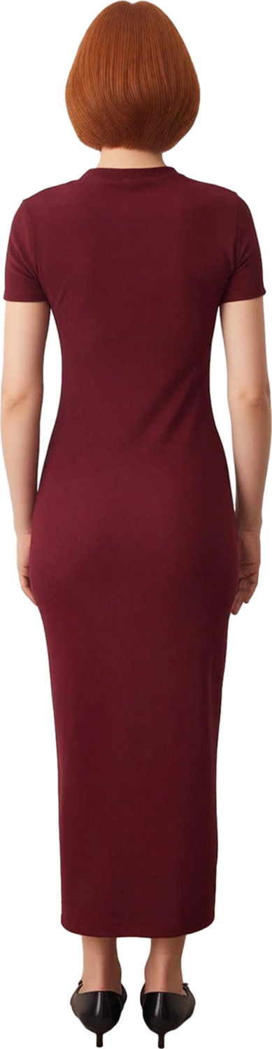 Kadın Kısa Kollu Düz Desen Bodycon Elbise Bisiklet Yaka Ottoman Örme Midi Boy Günlük Stile Uygun