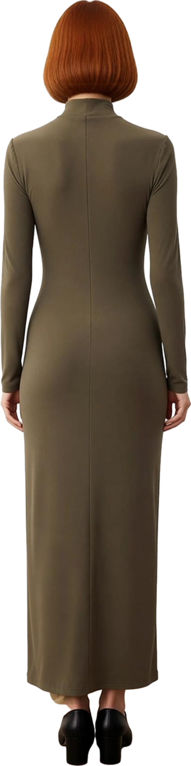 Kadın Dik Yaka Uzun Kollu Bodycon Maxi Elbise Kış Sezonu İçin Şık ve Rahat Asimetrik Kesim Düz Örme
