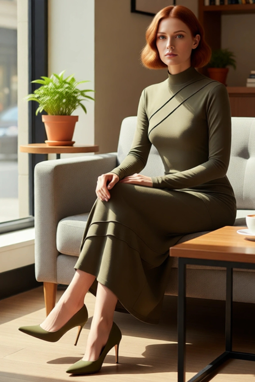 Kadın Dik Yaka Uzun Kollu Bodycon Maxi Elbise Kış Sezonu İçin Şık ve Rahat Asimetrik Kesim Düz Örme