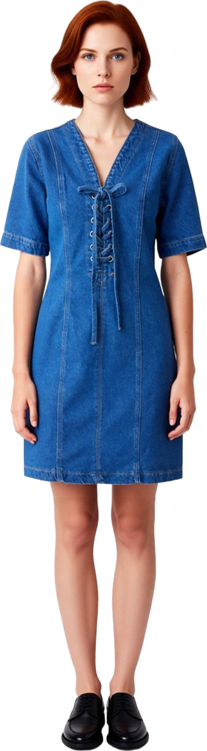 Kadın A Line Kesim Denim Mini Elbise Kuşgözü Bağlama Detaylı %100 Pamuk Günlük Şıklık Kaliteli