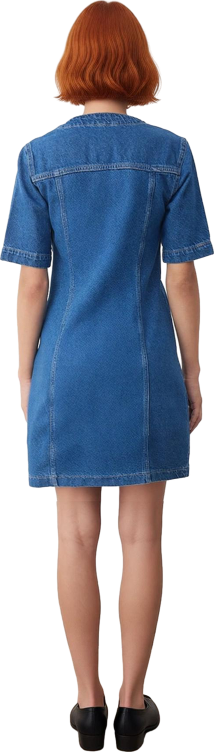 Kadın A Line Kesim Denim Mini Elbise Kuşgözü Bağlama Detaylı %100 Pamuk Günlük Şıklık Kaliteli