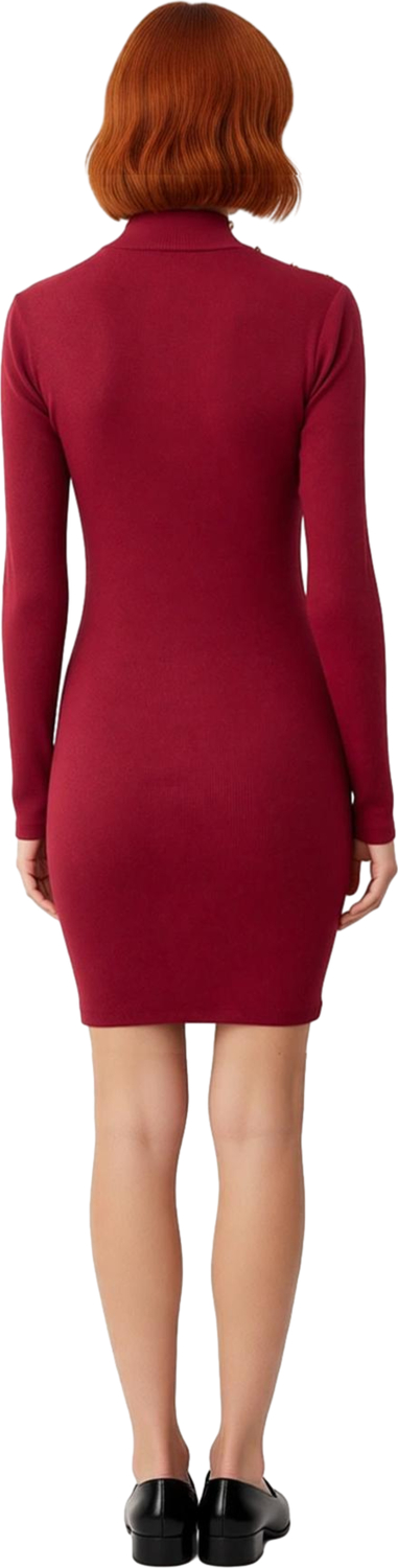 Kadın Bodycon Kesim Rejenere Kaşkorse Kışlık Dik Yaka Uzun Kollu Düz Mini Elbise Kaliteli Şık