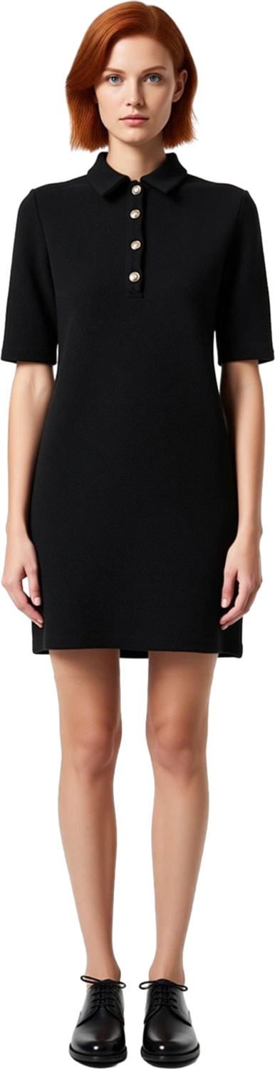 Bayan Smart Casual Düz Desenli Örme Kumaş Düğmeli Kısa Kollu Mini Elbise Sonbahar Kış Stili