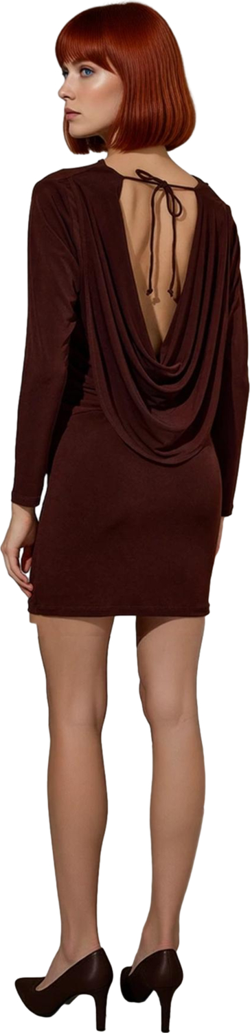 Kadınlar İçin Şık Bodycon Mini Uzun Kollu Kayık Yaka Gece Elbisesi Kalın Sandy Örme Kaliteli