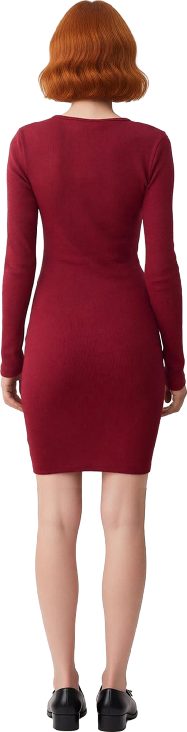 Kadın Uzun Kol Bodycon Kesim Düğmeli Fitilli Bisiklet Yaka Mini Elbise Modern Görünüm Kaliteli