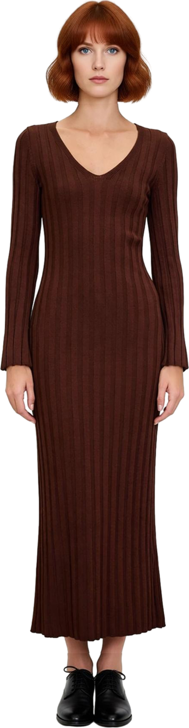 Kadın Fashion Forward Bodycon Uzun Kollu V Yaka Maxi Triko Elbise Gündüz Ve Gece Şıklığı Kaliteli