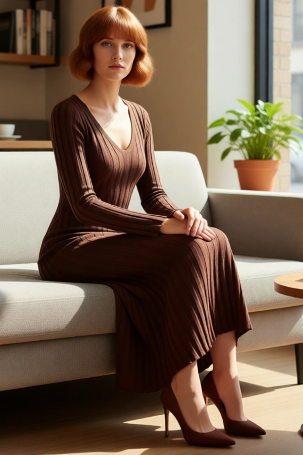 Kadın Fashion Forward Bodycon Uzun Kollu V Yaka Maxi Triko Elbise Gündüz Ve Gece Şıklığı Kaliteli