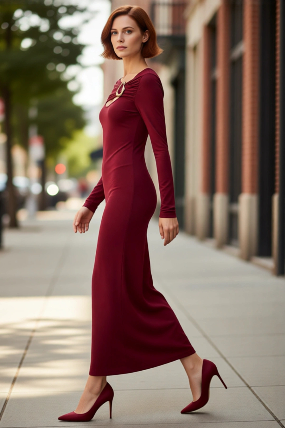 Kadın Fashion Forward Kesik Detaylı Drapeli Uzun Kollu Maxi Örme Elbise Kış Gündüz Gece Şıklığı.