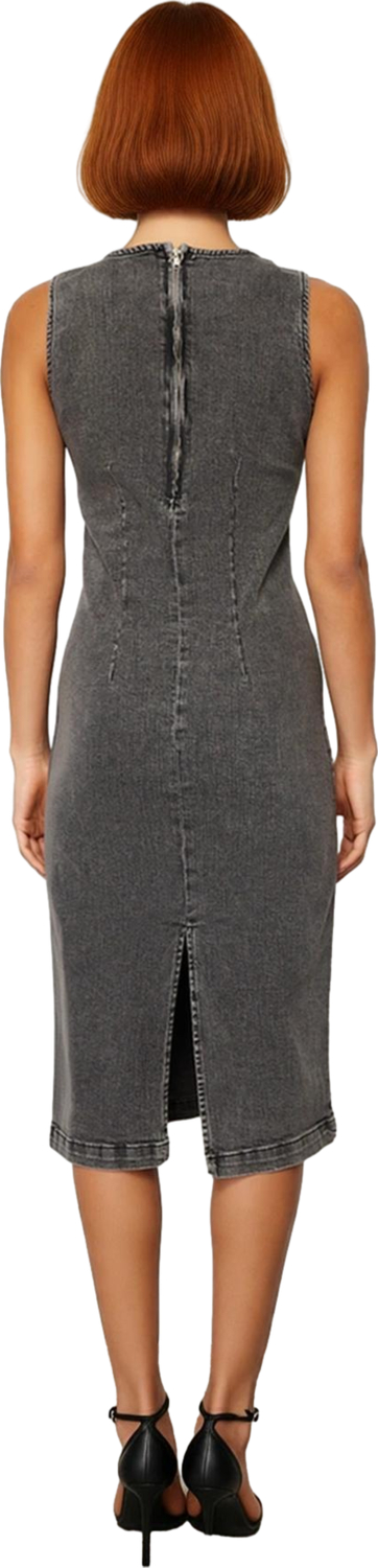 Kadın Bodycon Kesim Kolsuz Denim Midi Elbise Bisiklet Yaka Detaylı Esnek Pamuklu Yapısıyla