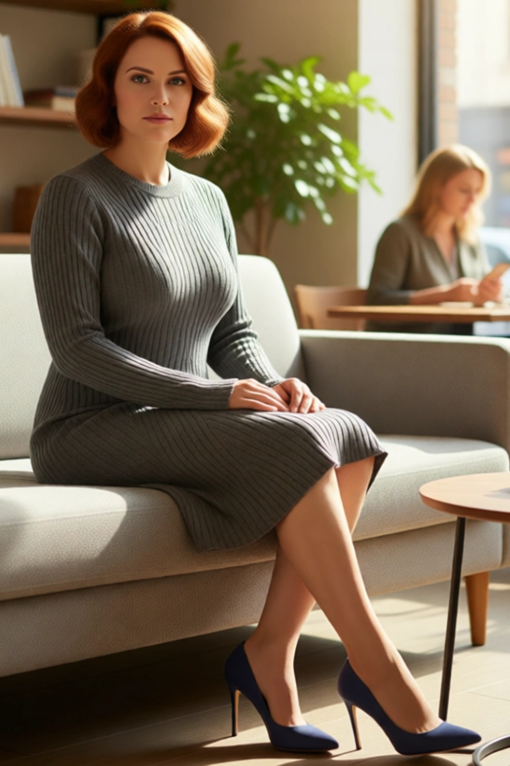 Kadın Bisiklet Yaka Fitilli Dokuma Bodycon Triko Mini Elbise Uzun Kollu Kış Günleri İçin Kaliteli