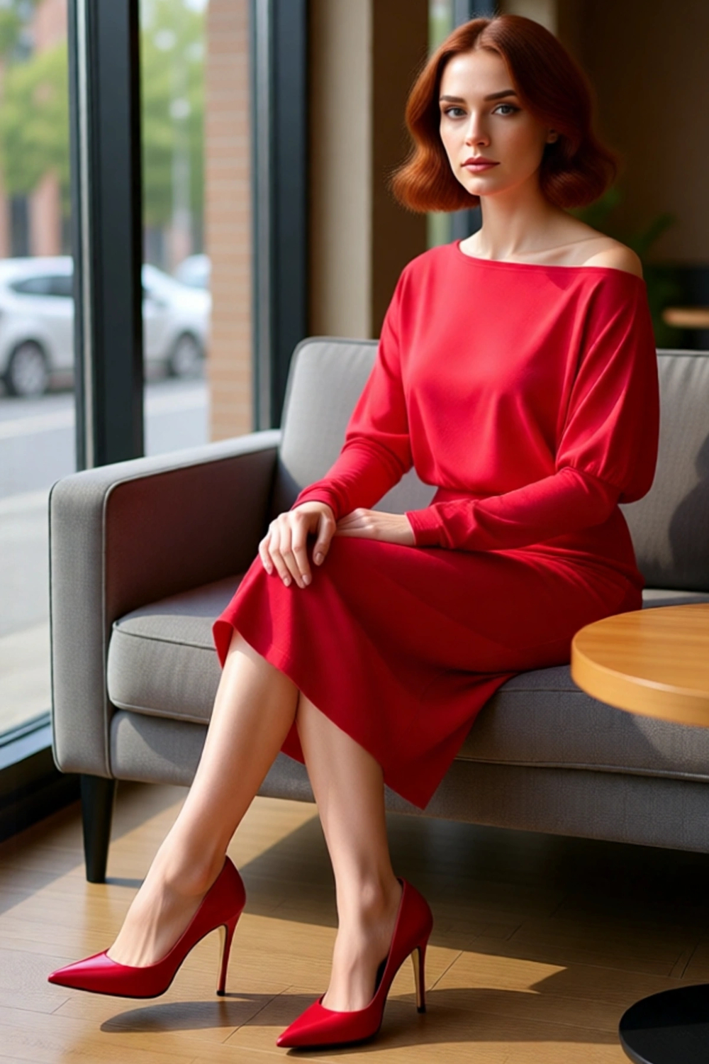Kadın Smart Bodycon Asimetrik Yaka Düz Düşük Uzun Kollu Yırtmaç Detaylı Örme Midi Elbise Kış İçin