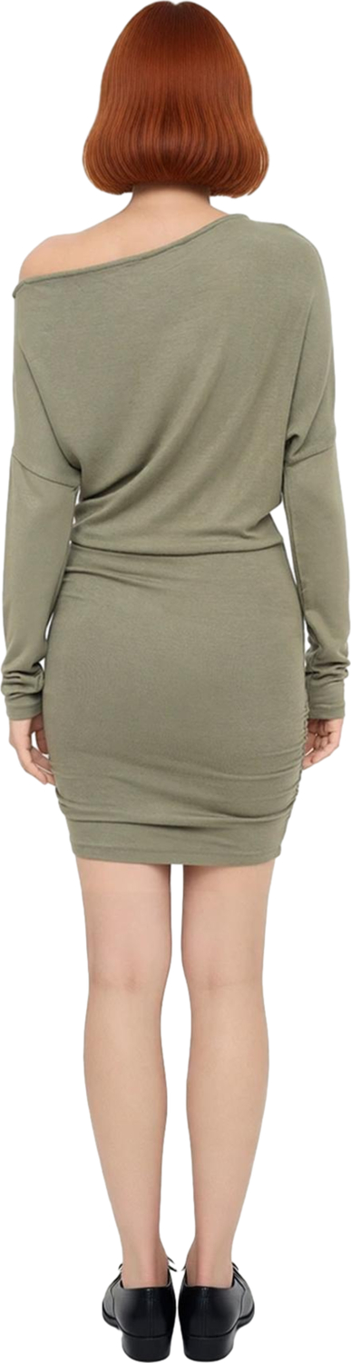 Kadın Düz Desen Viskon Ribana Kumaş Bodycon Kesim Uzun Kol Kayık Yaka Mini Elbise Konforlu Ve Trend