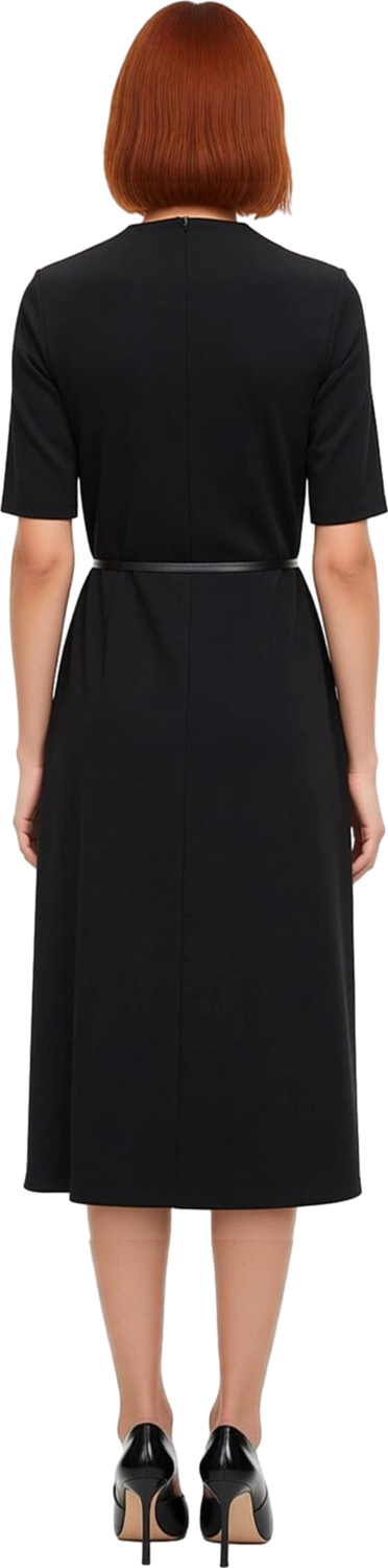 Kadınlar İçin Dik Yaka Bodycon Midi Elbise Kemerli Anvelop Kesim Standart Kol Şıklığı Kaliteli