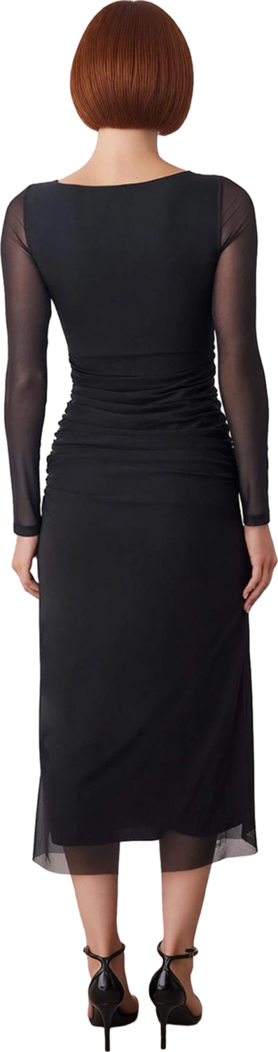 Kadın Özel Davetler İçin Agraflı Bodycon Siluet Uzun Kollu Tül Etekli Örme Maxi Elbise Kaliteli