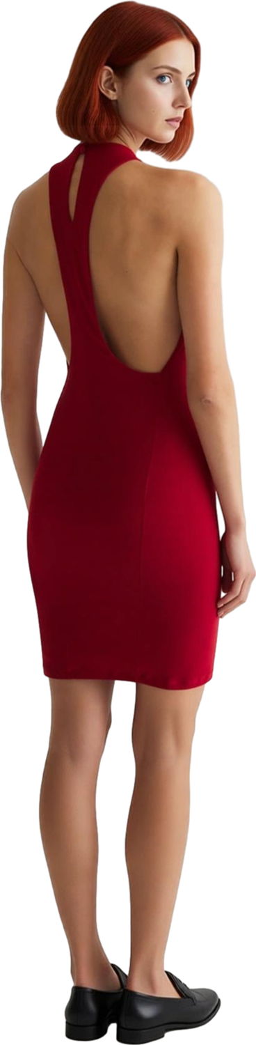 Şık Kadın Kırmızı Halter Yaka Kolsuz Bodycon Mini Elbise Yazlık Davetler ve Mezuniyet İçin Uygun