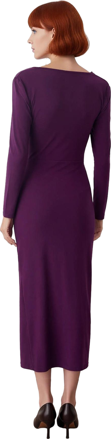Kadın Astarlı Degaje Yaka Düz Desen Bodycon Maxi Elbise Modern ve Konforlu Kış Kombinleri İçin