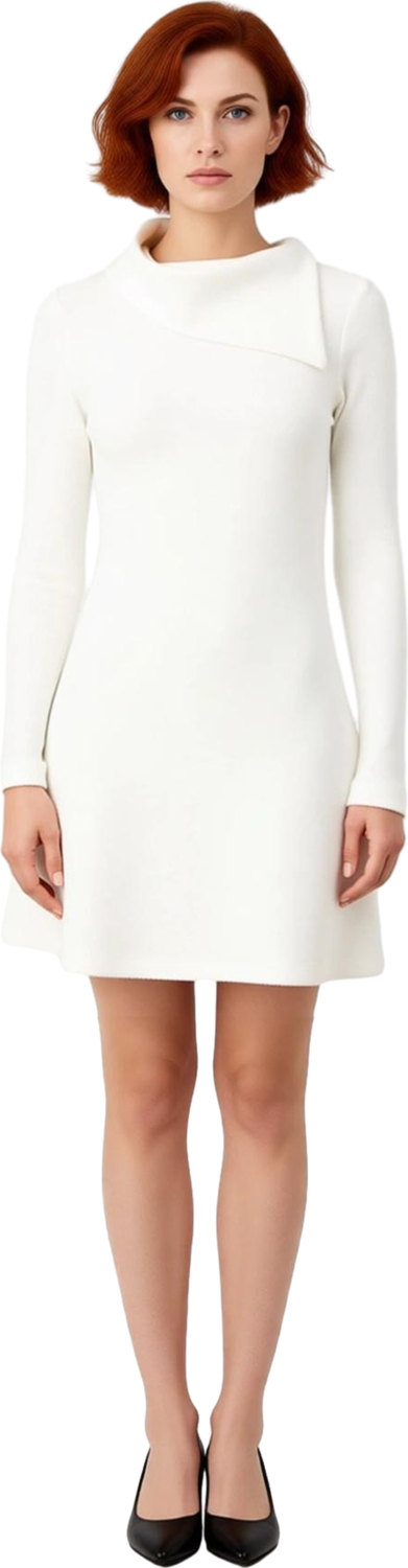 Kadın Ekru Balıkçı Yaka Midi Elbise 80 Pamuk 20 Polyester Karışımı Günlük Cool & Comfort Tarzı