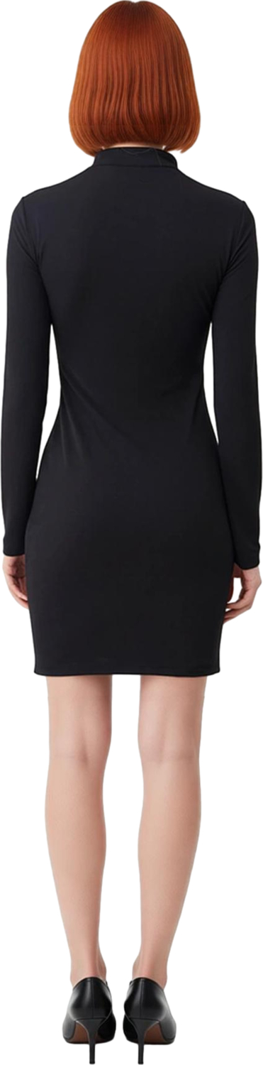 Kadın Siyah Bağlama Detaylı Dik Yaka Bodycon Mini Elbise Şık Geceler İçin Astarlı Örme Kaliteli