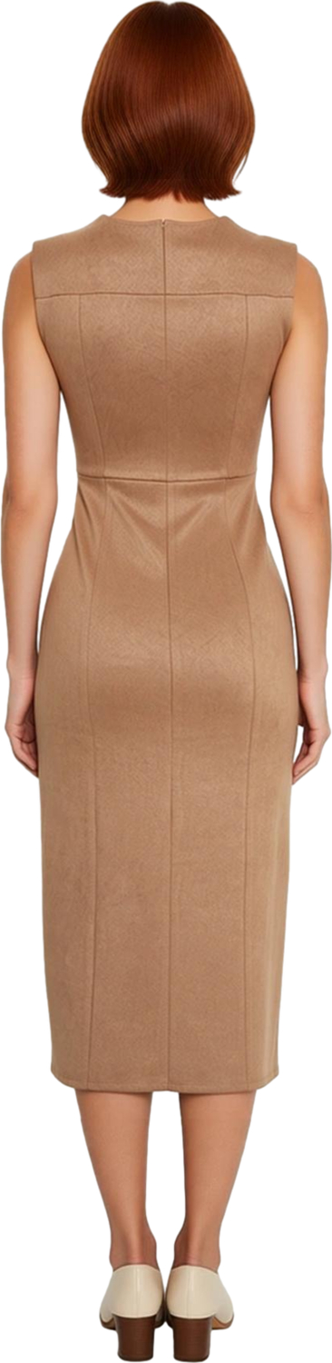 Kadın Zarif Bodycon Süet Dokuma Midi Elbise Kolsuz Bisiklet Yaka Düz Kesim Modern Şıklık Sunar.