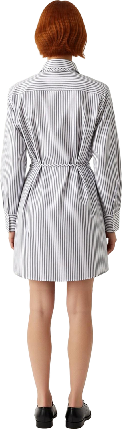 Kadın Beyaz Gri Çizgili Gömlek Yaka Mini Dokuma Elbise Casual Günlük Kullanım İçin Fashion Forward