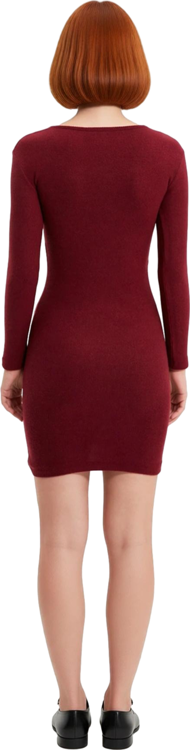 Kadın Modern Bodycon Kesim Havuz Yaka Uzun Kollu Örme Mini Elbise Casual Soğuk Hava Şıklığı