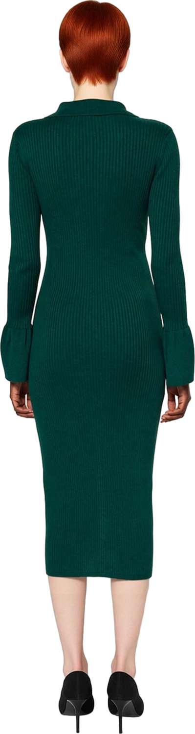 Kadın Triko Polo Yaka Maxi Elbise Fitilli Düz Uzun Kollu Bodycon Kesim Şık Kış Kombinleri İçin