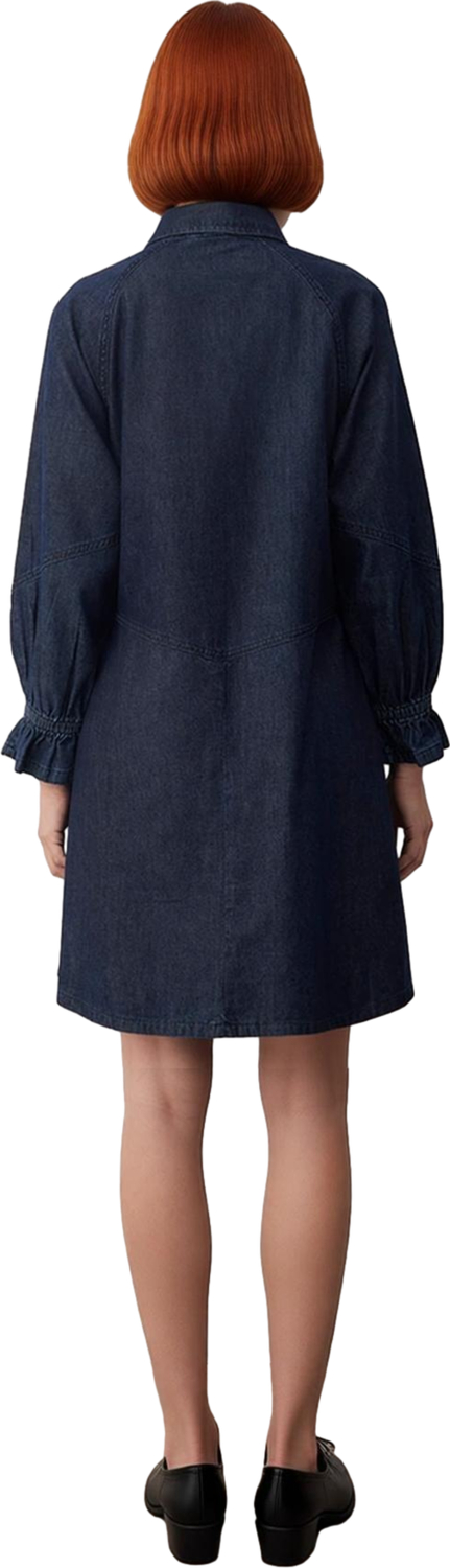 Kadın Cool Comfort A line Kesim Pamuklu Gömlek Yaka Astarsız Mini Denim Elbise Günlük Şıklık