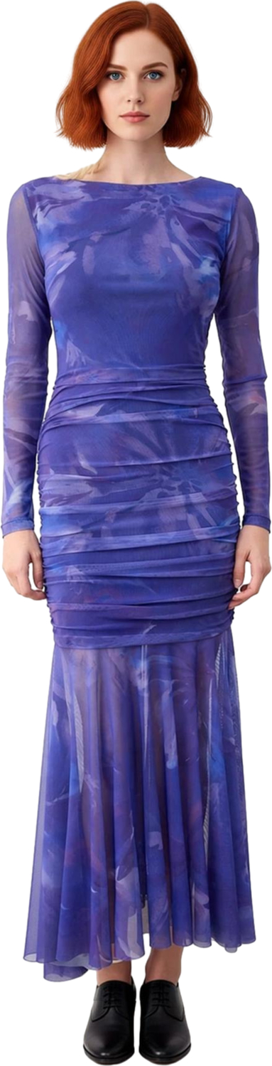 Kadın Fashion Forward Tül Örme Balık Kesim Uzun Kol Abiye Maxi Gece Elbisesi Şık Ortam Kaliteli