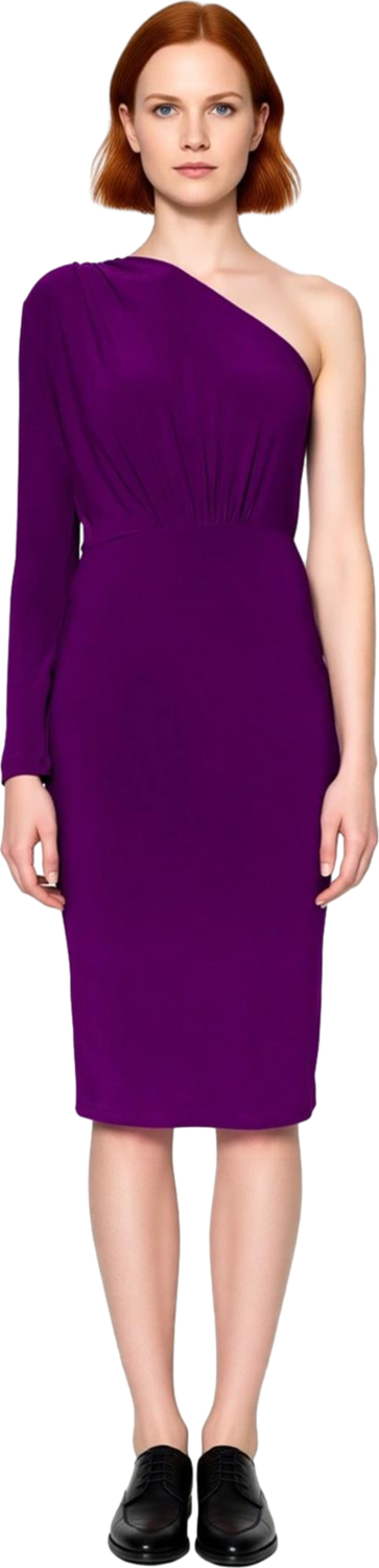 Moda Slim Casual Günlük Sandy Örme Asimetrik Yaka Uzun Kol Bodycone Midi Boy Elbise