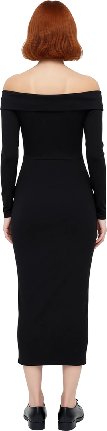 Kadın Uzun Kol Düz Kaşkorse Bodycon Elbise Carmen Yaka ile Günlük Kış Zarafeti Yaratır Kaliteli