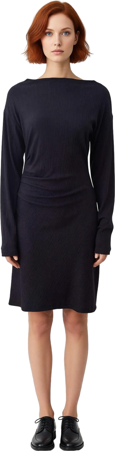 Kadın Siyah Bodycon Kaşkorse Örme Elbise Düşük Kol Uzun Boylu Büzgülü Mini Kışlık Şıklık Kaliteli