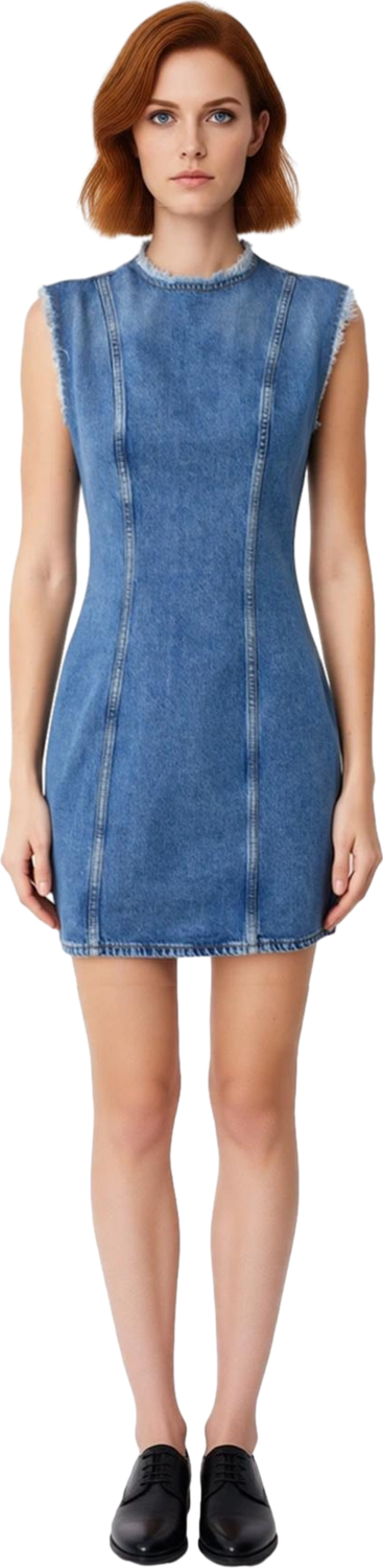 Kadın %100 Pamuk A Line Kalıp Kolsuz Bisiklet Yaka Mini Denim Elbise Günlük Şıklıkta Yeni Trend